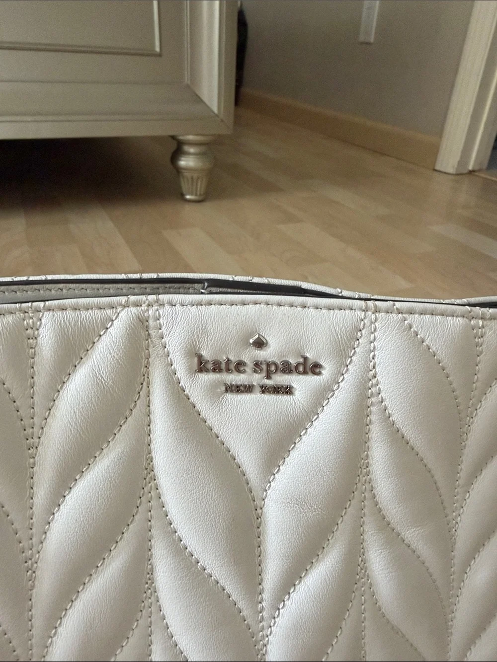 kate spade Quilted white Shoulder Bag with Silver Chain
